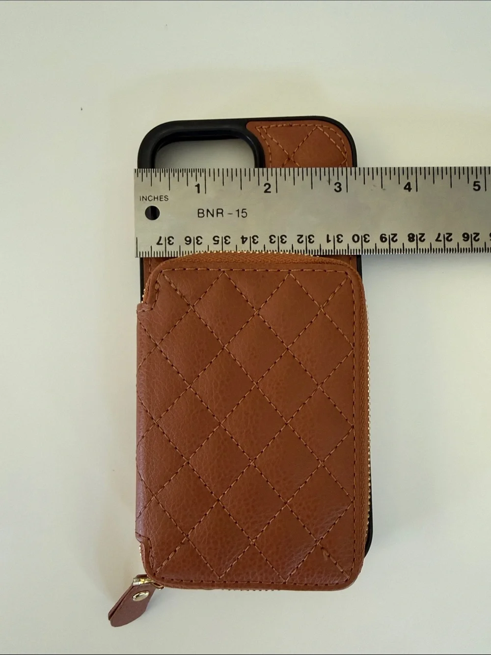 Brown Quilted Zipper Wallet Phone Case for iPhone 16 ProMax